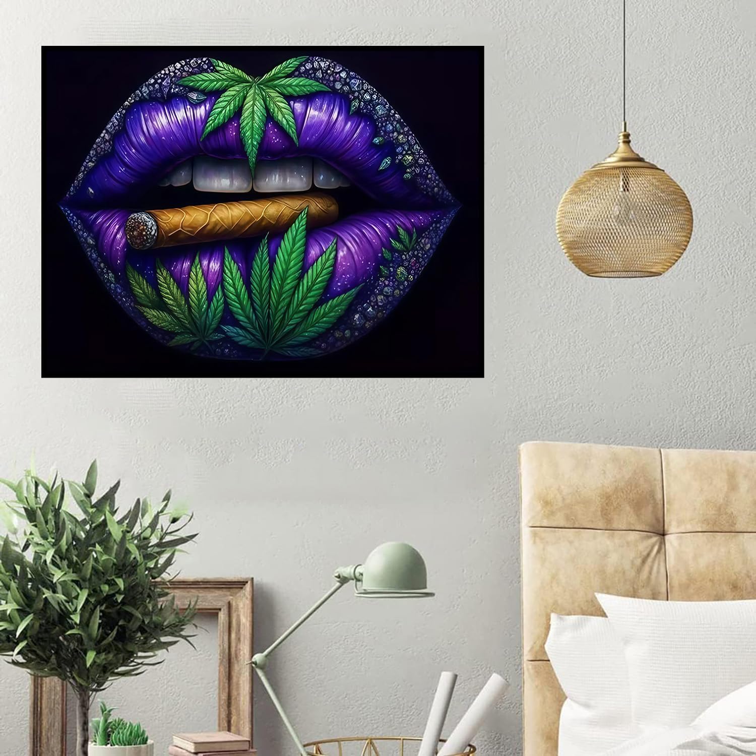 Detalle de HHMATITS Lips Diamond Painting Kit, 16 × 12-Inch 5D Full Drill Round Gems