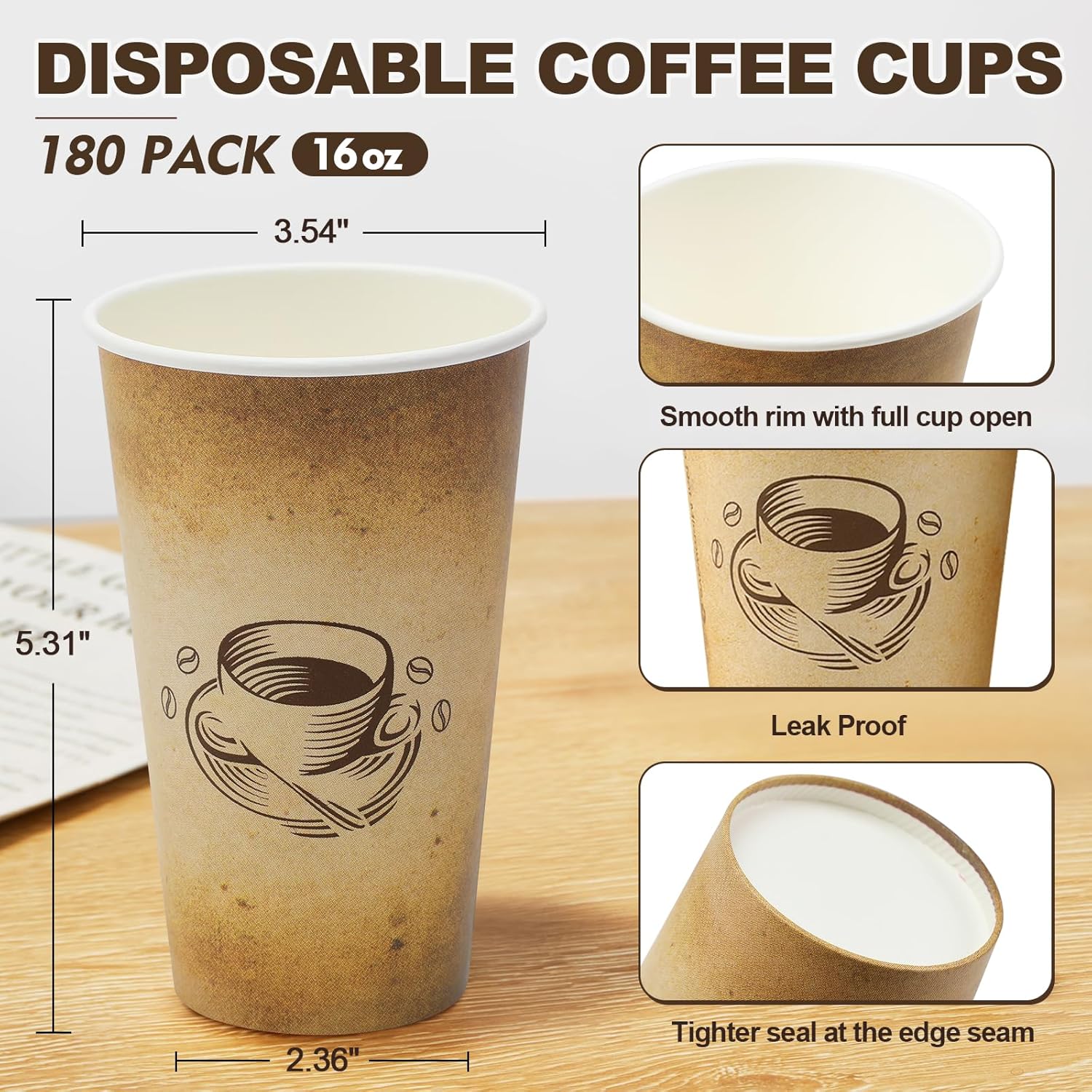 Thumbnail 1 de Clawsoff 180 Pack 16 oz Disposable Paper Coffee Cups