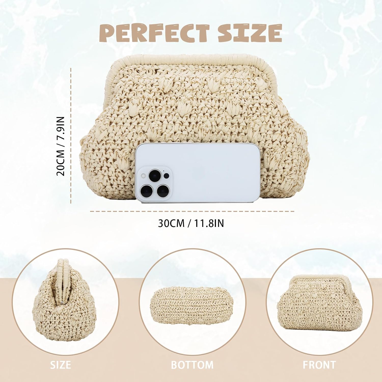 Detalle de Jywmsc Straw Clutch Purse for Women – 2025 Woven Rattan Beach Bag