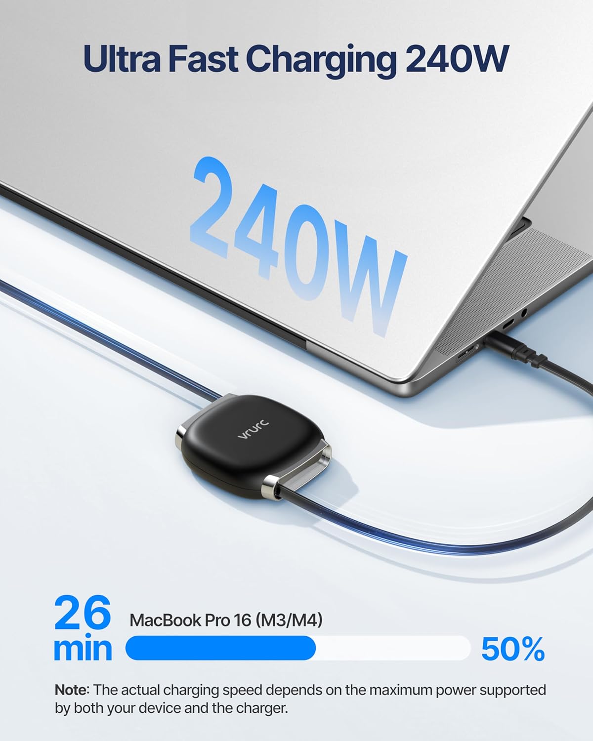 Thumbnail 2 de VRURC Retractable USB-C Charger Cable (240W Fast Charging, 3.3 ft) with Mag Snap Storage