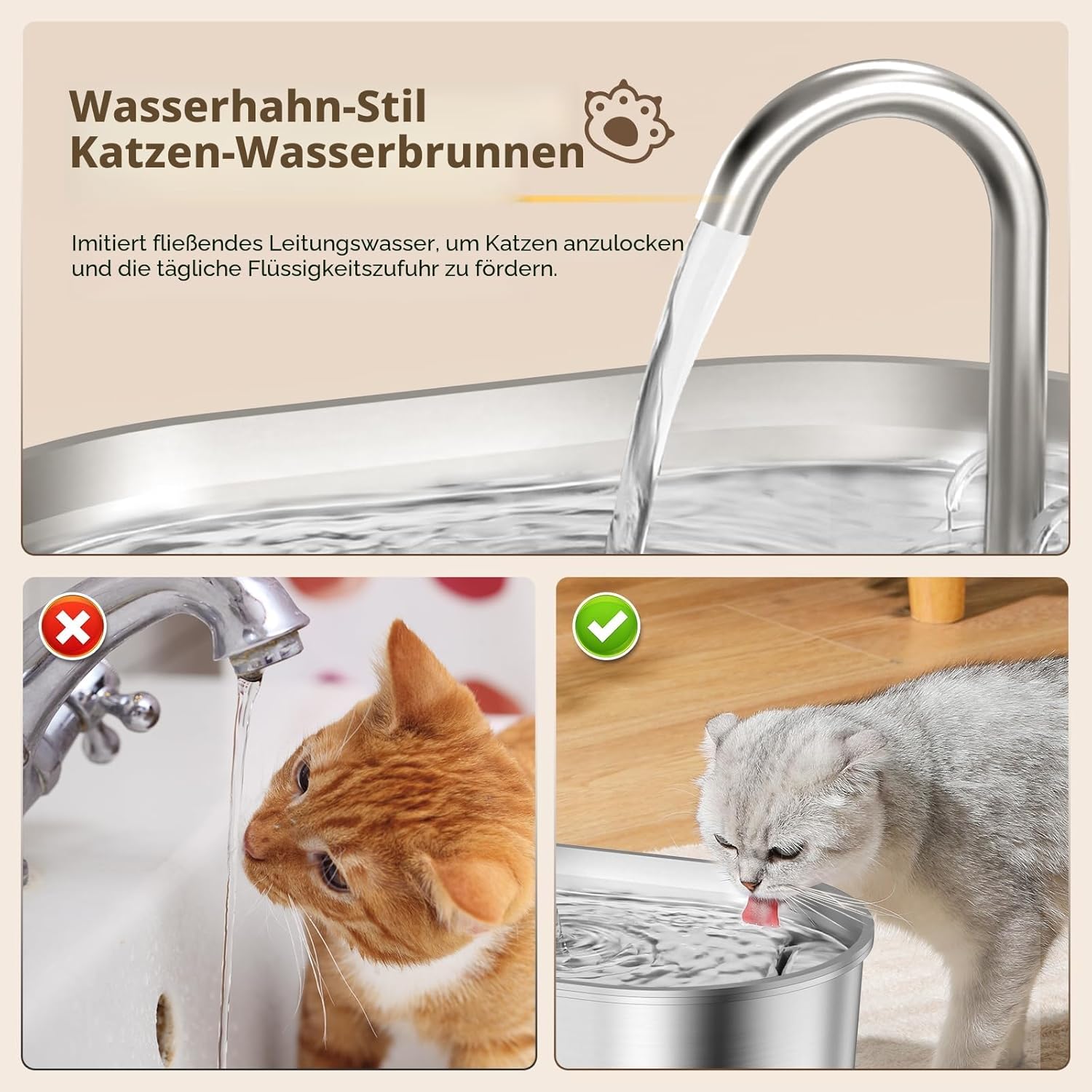 Detalle 2 de Invengo MeowFlow B30 Trinkbrunnen für Katzen (2,2 l) aus Edelstahl mit Wasserfenster