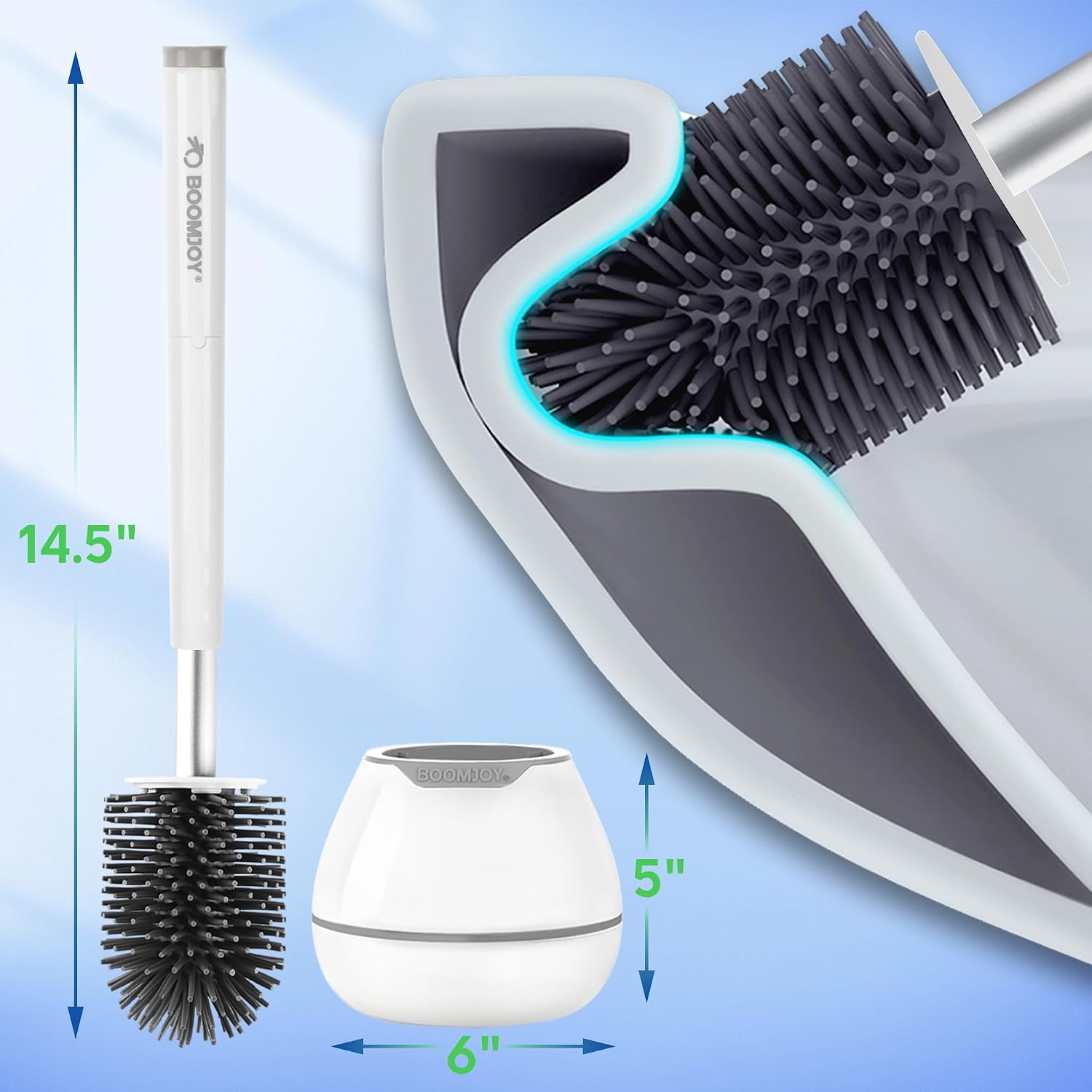 Detalle de BOOMJOY Toilet Brush and Holder Set with Silicone Brush, Aluminum Handle, and Hidden Tweezer
