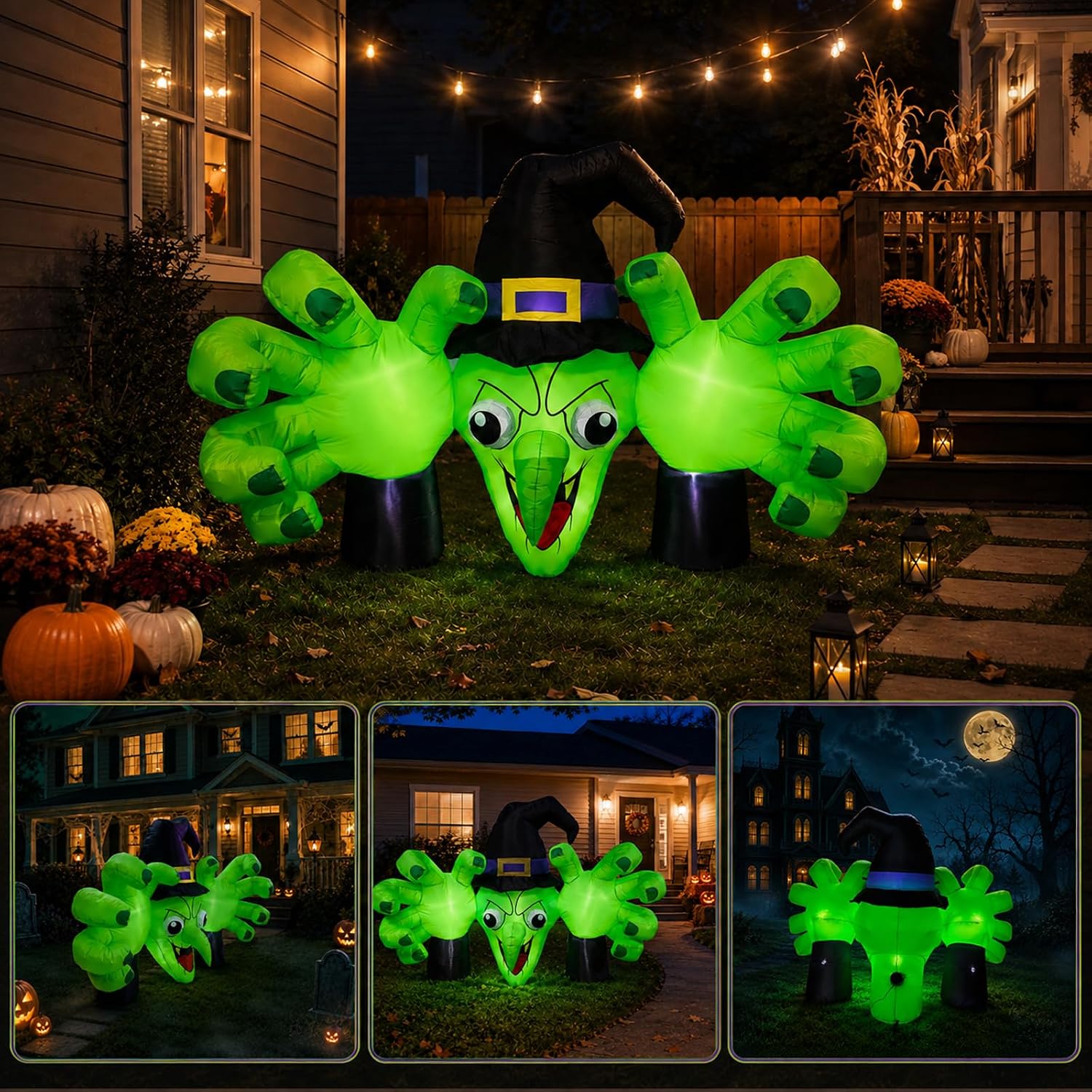 Thumbnail 6 de enlik 6FT Halloween Inflatable Witch with LED Lights and Reaching Hands