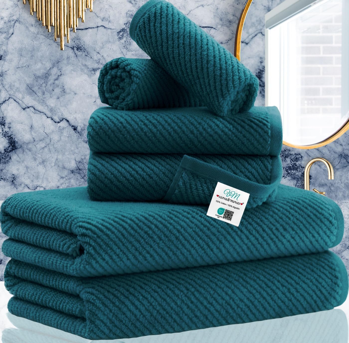 Detalle de 6-Piece Cotton Bathroom Towel Set — 30"x56"