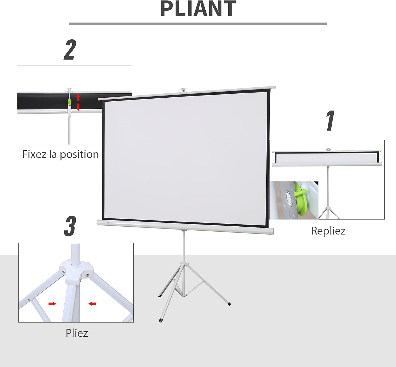 Thumbnail 4 de HOMCOM Écran de Projection avec trépied pliant 84 pouces – 4K HD, 4:3, hauteur réglable