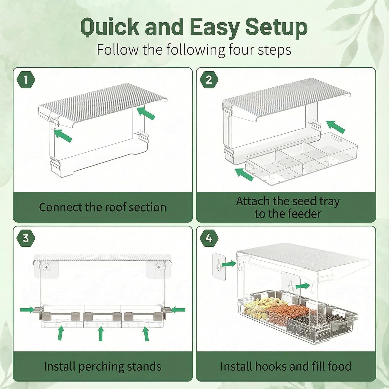 Detalle de Furkoazki Window Bird Feeder with Clear Acrylic Construction (Three Compartments, 5 Perches)