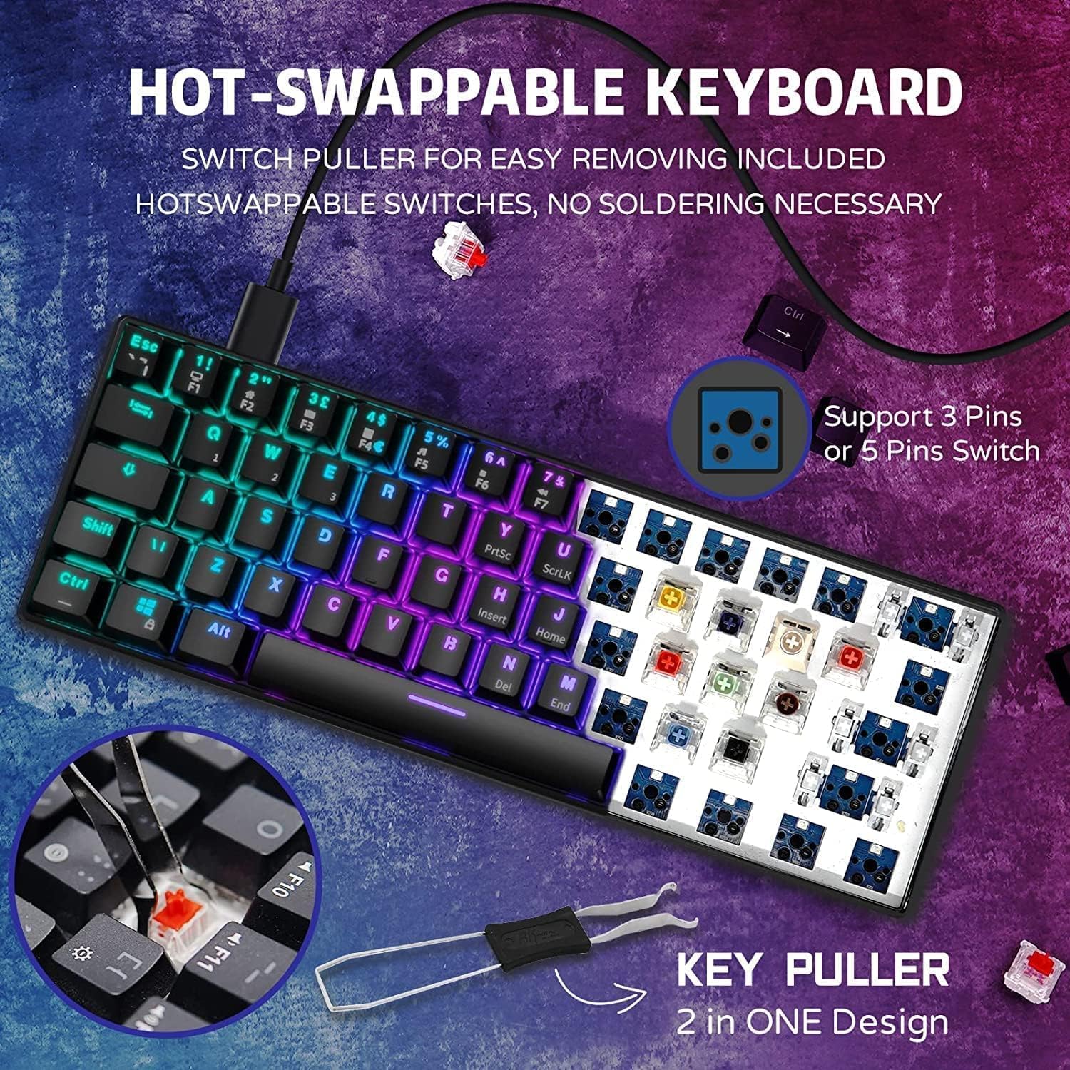 Detalle de RK ROYAL KLUDGE RK61 61‑Tasten 2,4 GHz ⌨