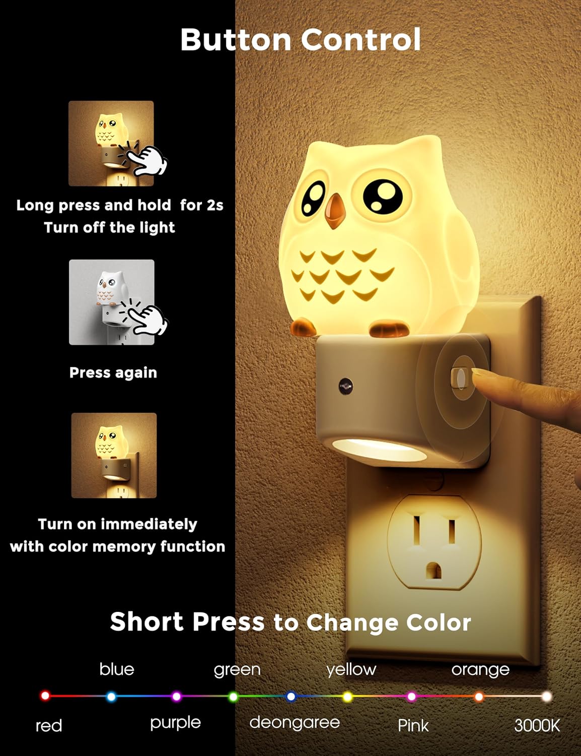 Detalle de L LOHAS LED GY15809OWUS 3D Owl Plug-In Night Light with RGB Modes