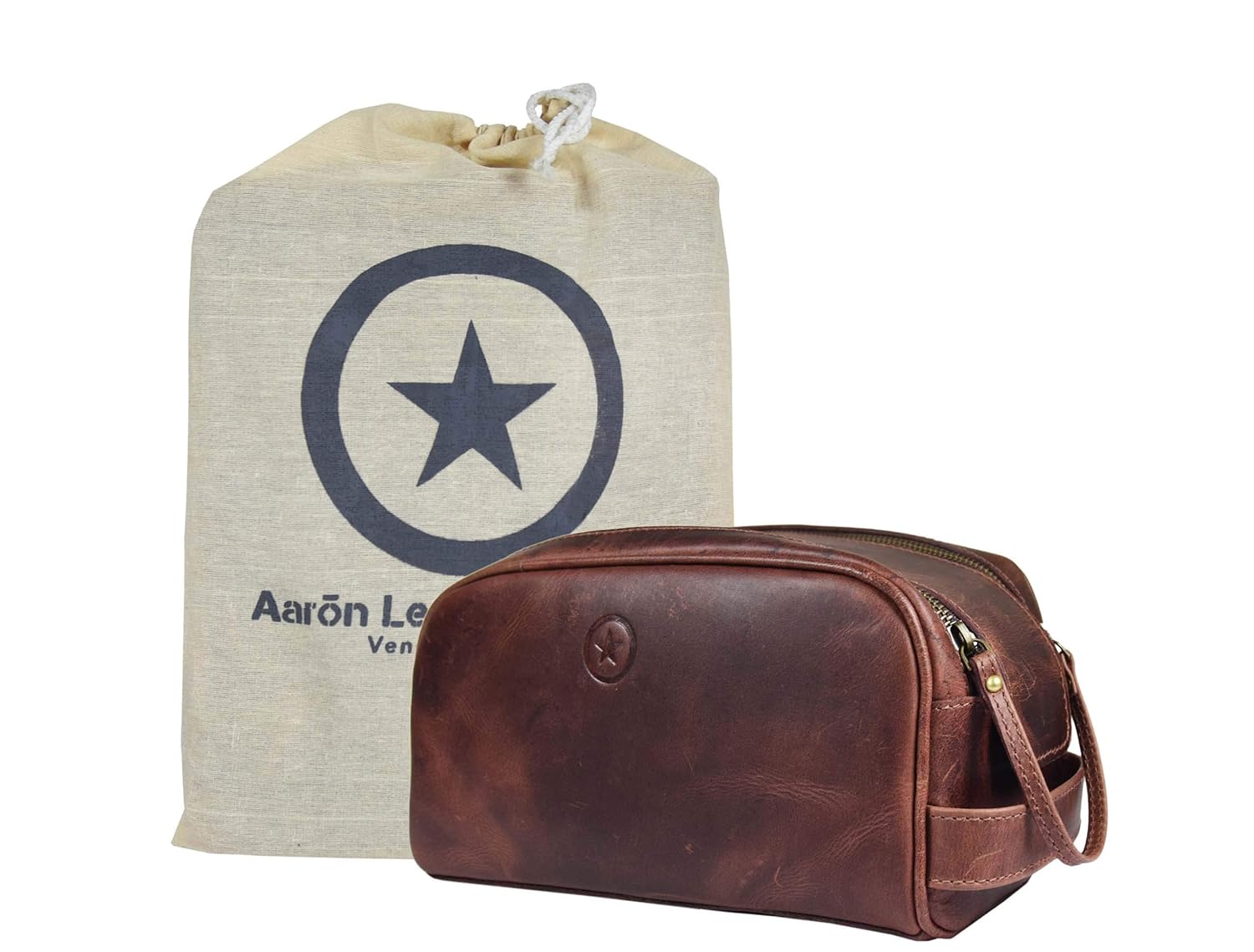 Detalle de Aaron Leather Goods Leather Toiletry Bag, 10-Inch