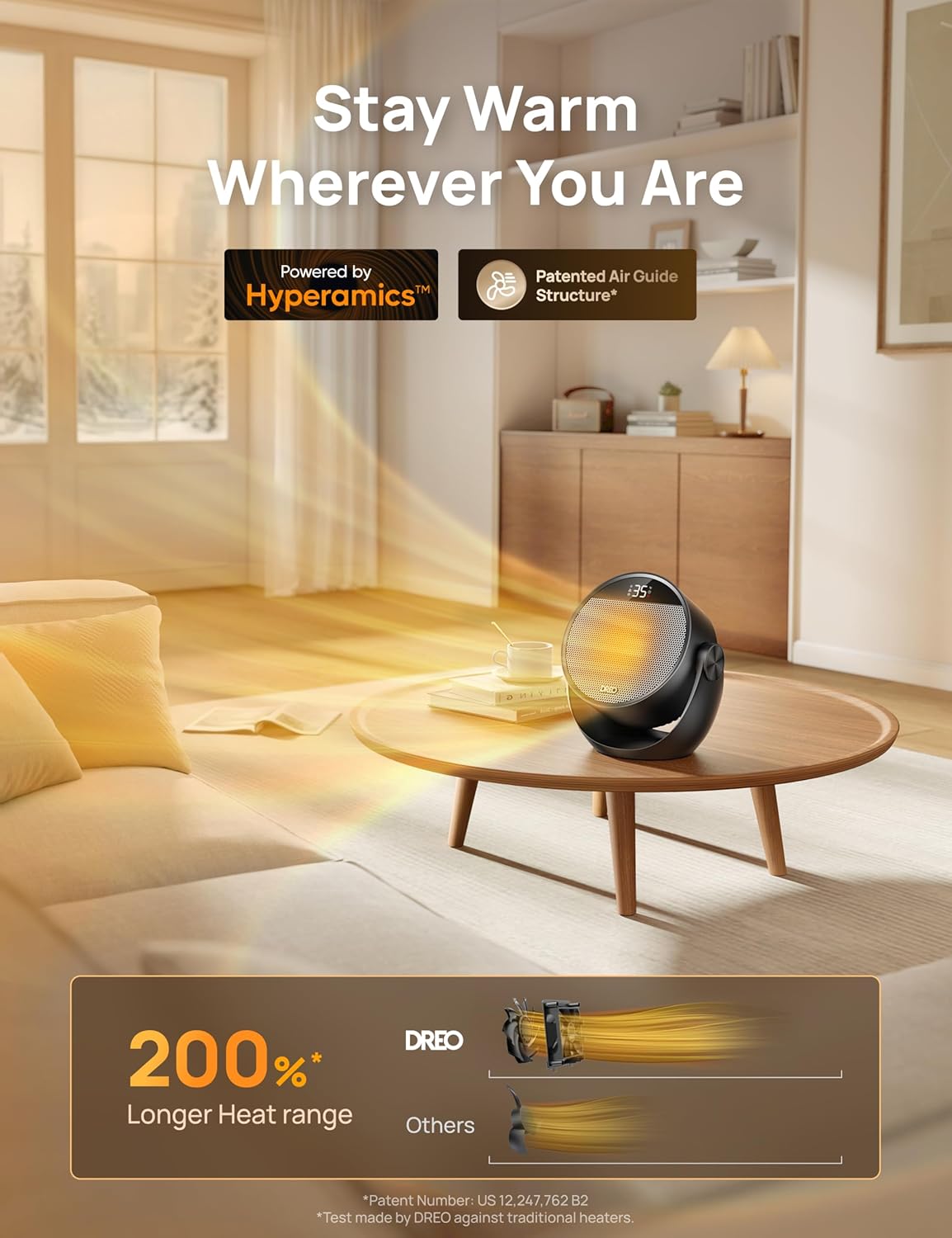 Detalle 2 de Dreo 1500W Portable Electric Heater for Home, 60° Adjustable Tilt, 10.5ft/s Fan Heater with Remote, 8 Safety Protections, 12H Timer, 3 Modes, Silent Small Ceramic Space Heaters for Bedroom, Atom 320
Dreo 1500W Portable Electric Heater for Home,…