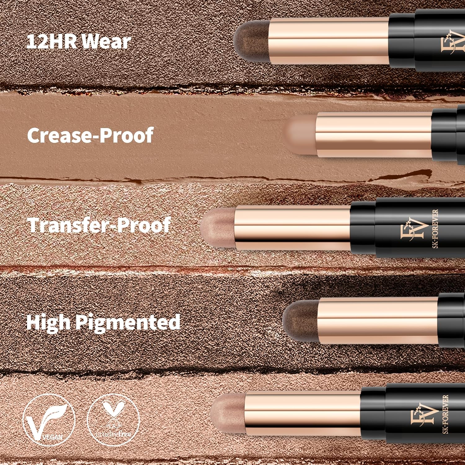 Detalle 2 de FV 2 PCS Lidschatten Stift – Hochpigmentierte Creme mit Vanille-Matt & Champagner-Schimmer