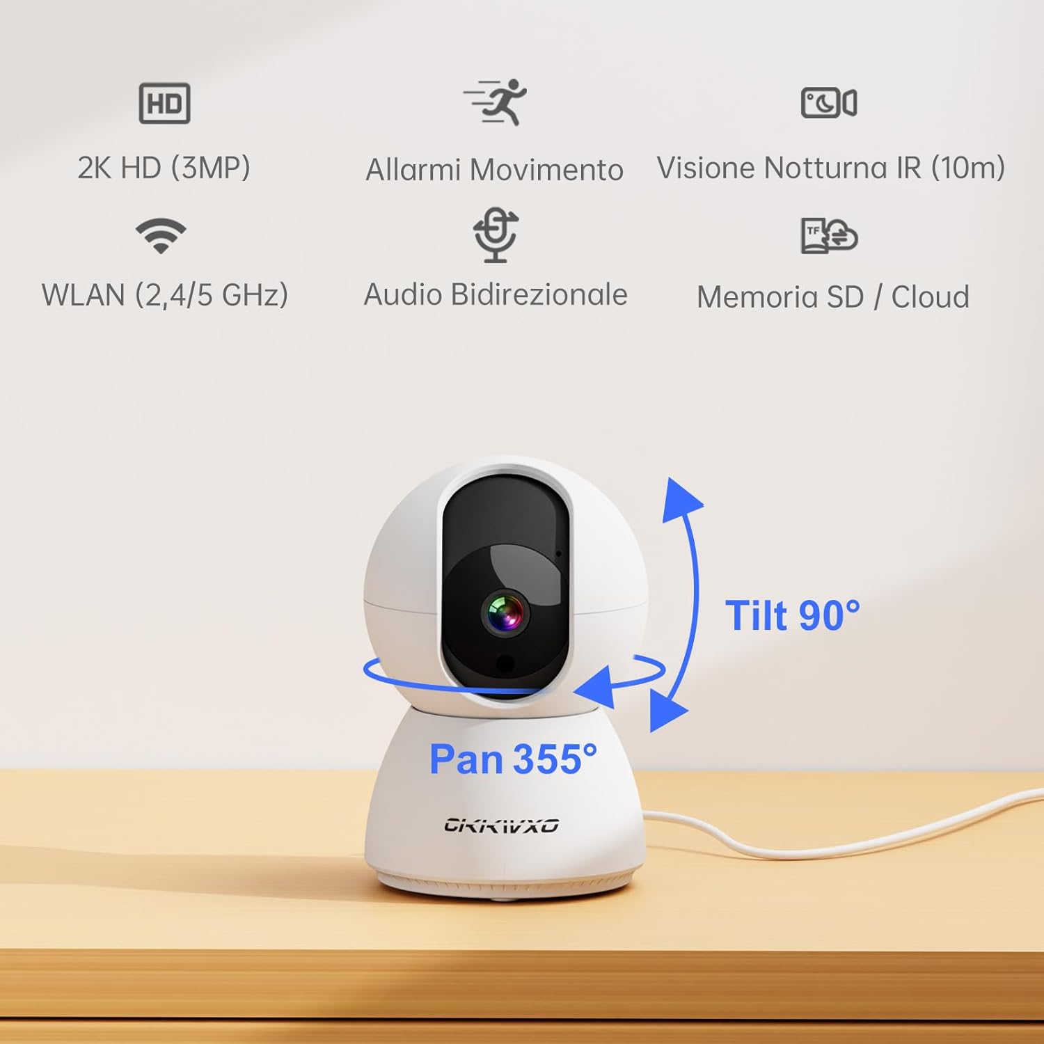 Detalle de CiKiKWXO 2K Telecamera WiFi Interno (2 pezzi) – Sorveglianza 2K, Pan/Tilt e Trasmissione Bidirezionale