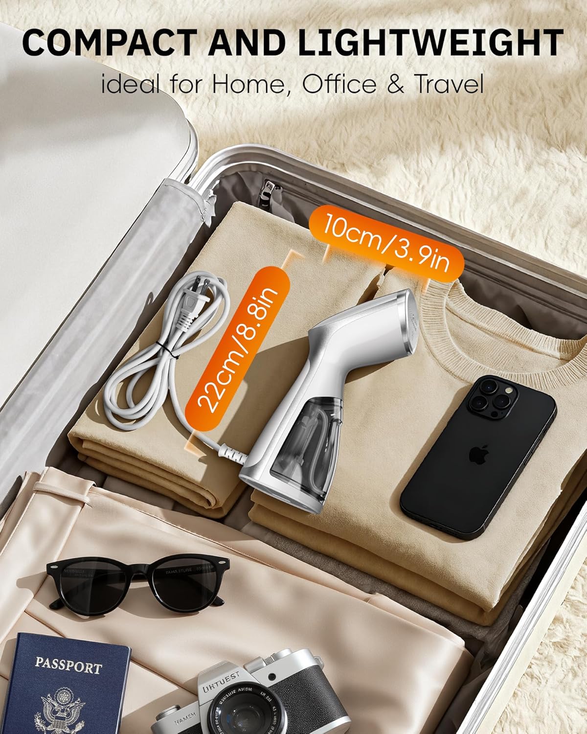 Detalle de OGHom 1000W Portable Travel Handheld Steamer (120V Only) – White