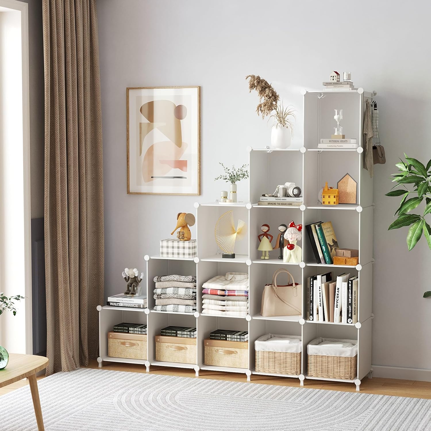 Detalle de AWTATOS 16-Cube Storage Organizer (Stackable Cube Shelves), White