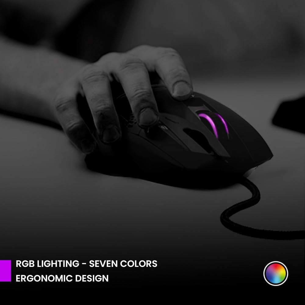 Detalle 2 de PREYON Falcon Kabelgebundene Gaming-Maus mit RGB-Hintergrundbeleuchtung, PAW 3327 Sensor, 12400 DPI und 9 programmierbaren Tasten