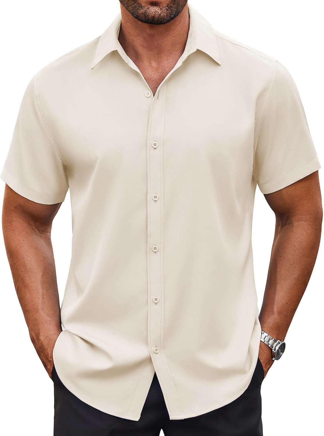 Detalle de COOFANDY Men's Button Down Short Sleeve Shirt: Lightweight, Classic, Versatile