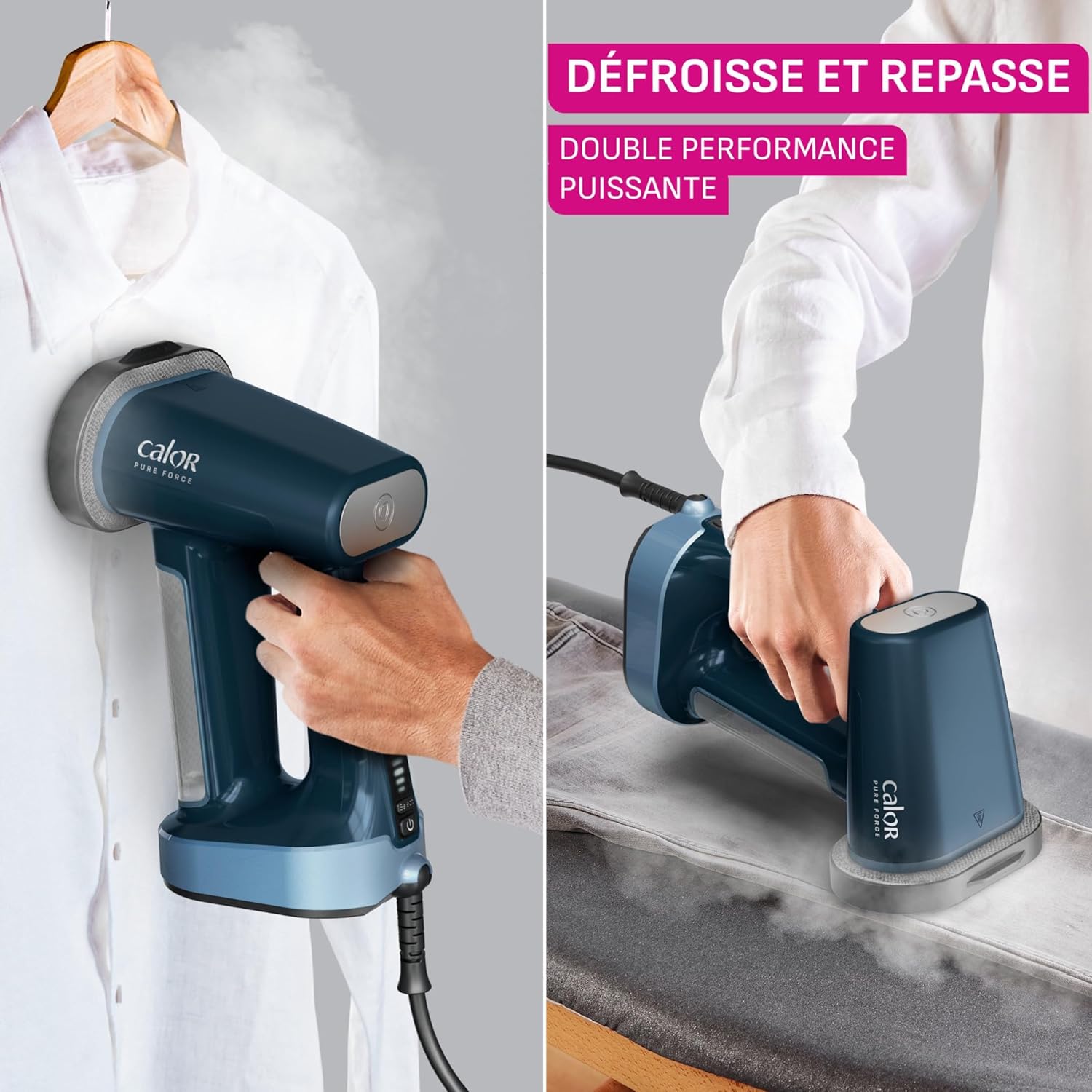 Detalle de Calor Pure Force 3en1 DT8755C0 – défroisseur à main et fer à repasser 1800W (bleu métallisé)