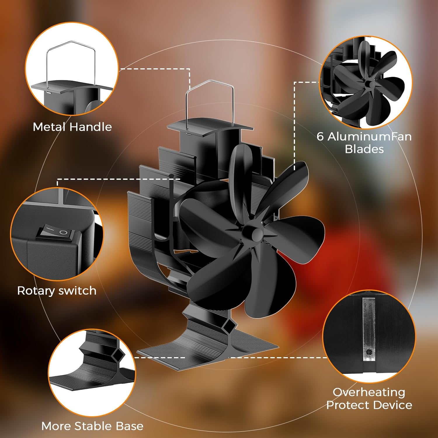 Detalle de Gisam ventilateur de poêle 6 pales 60° noir