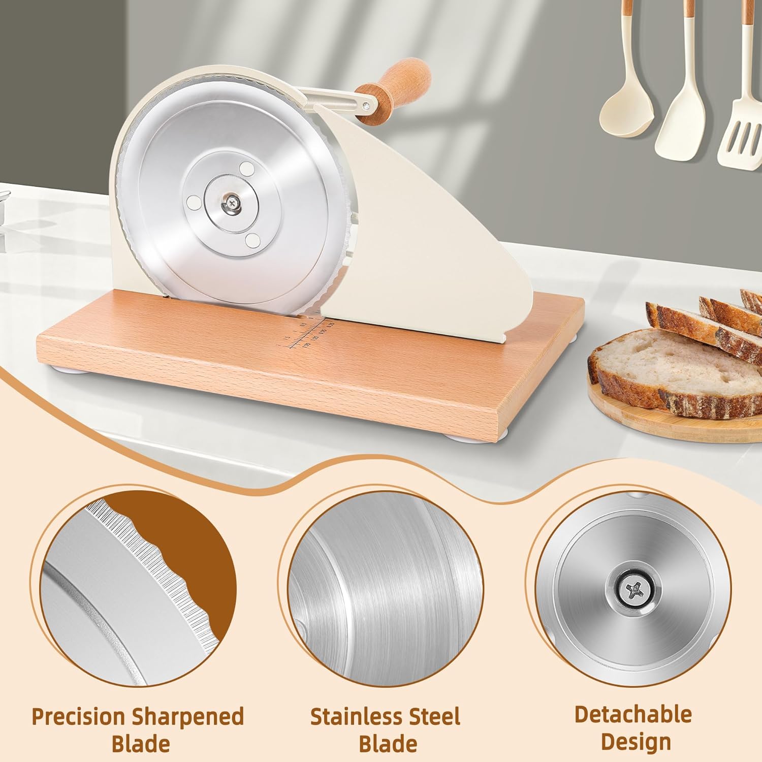 Thumbnail 3 de CAWIU Upgraded Manual Bread Slicer for Homemade Sourdough — Adjustable Thickness Cutter with Hand Crank