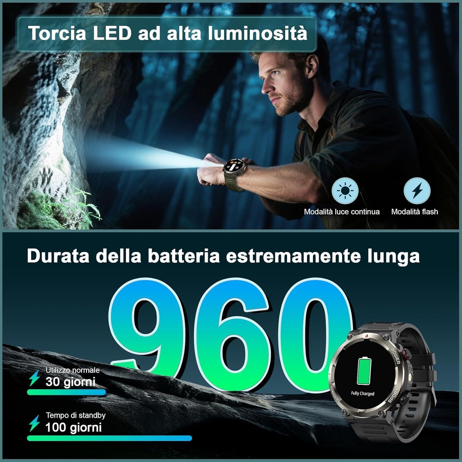 Thumbnail 2 de IOWODO Smartwatch Militare uomo GPS IP68 1.45