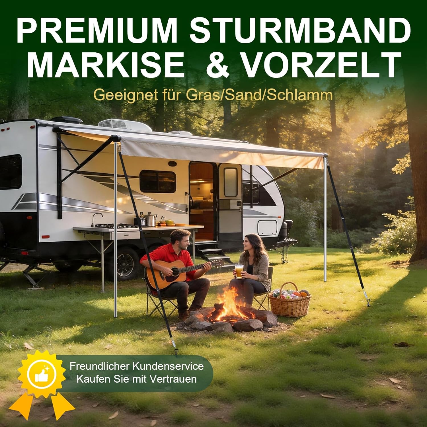 Thumbnail 6 de SCHINTILLO Premium Sturmband Markise Vorzelt für Thule Omnistor – Stabilisierungs-Kit mit 37 cm Spiralförmigen Bodenankern