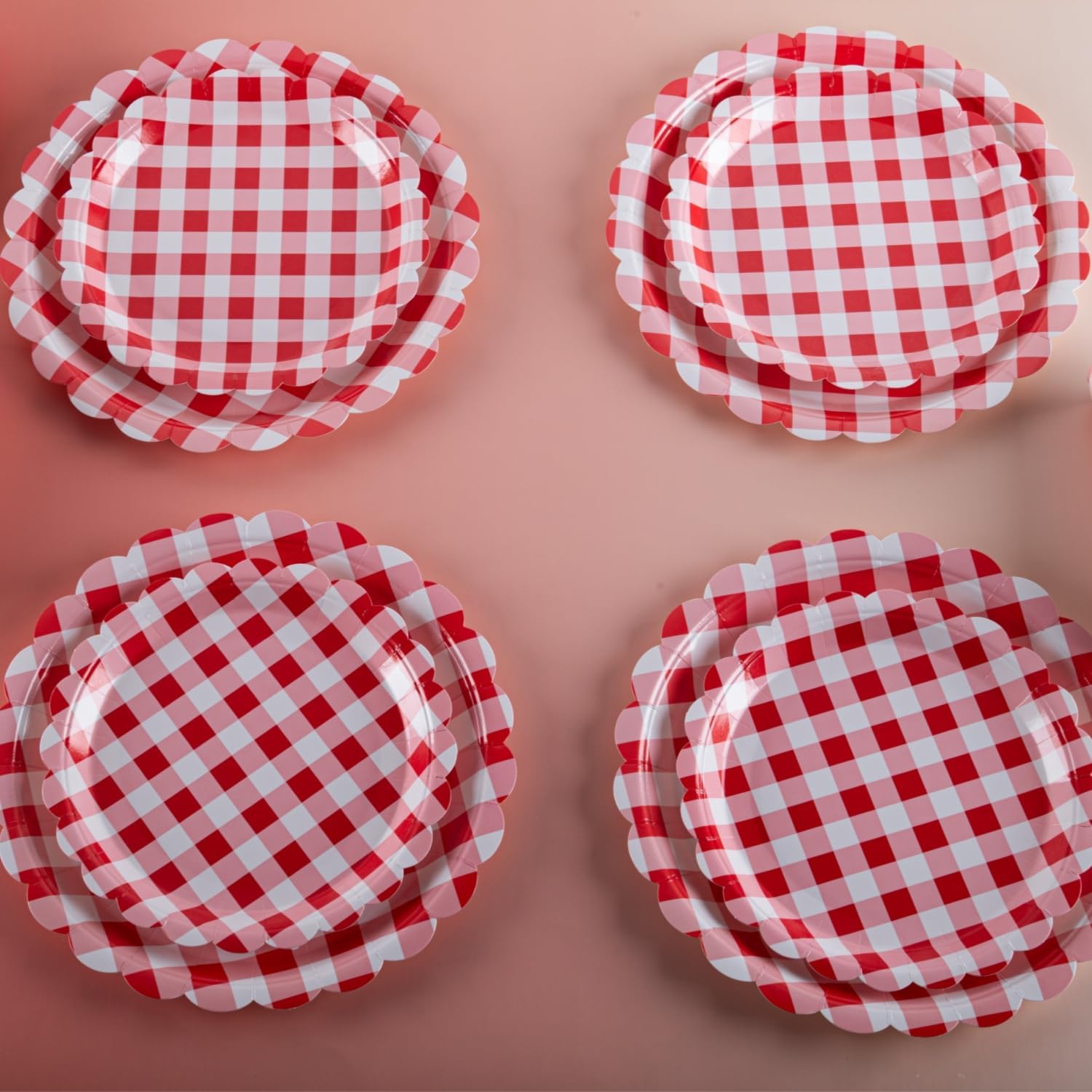 Thumbnail 5 de PHUNAT 25-Guests Party Plates Cups and Napkins Set with Red Gingham Edge