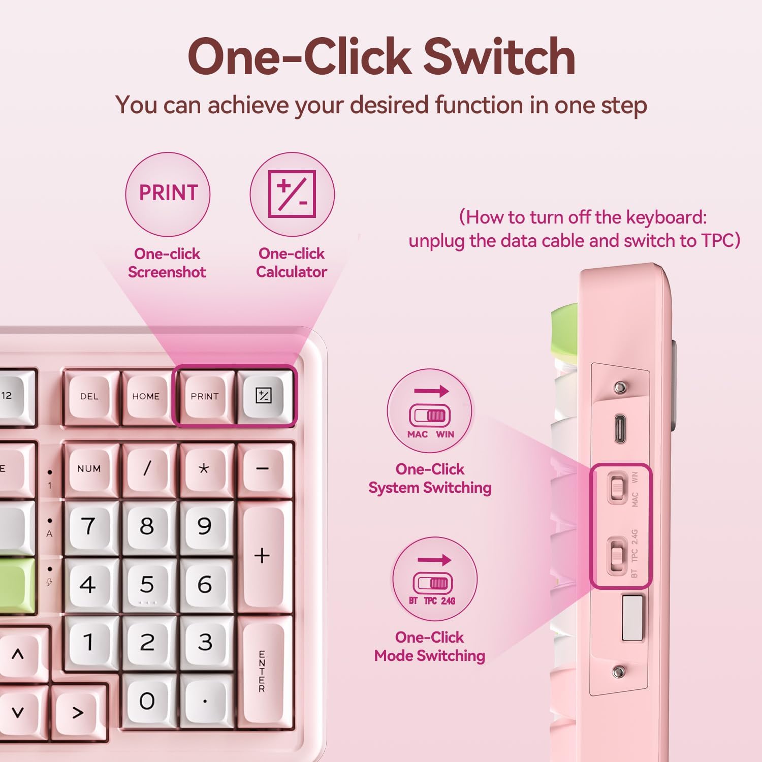 Thumbnail 6 de AUSDOM H98 Pink Creamy 98-Key Mechanical Keyboard with RGB and Tri-Mode Connectivity