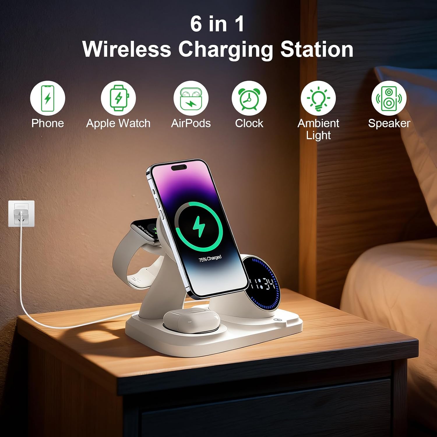 Detalle de 6 en 1 Cargador inalámbrico con altavoz 30 W
