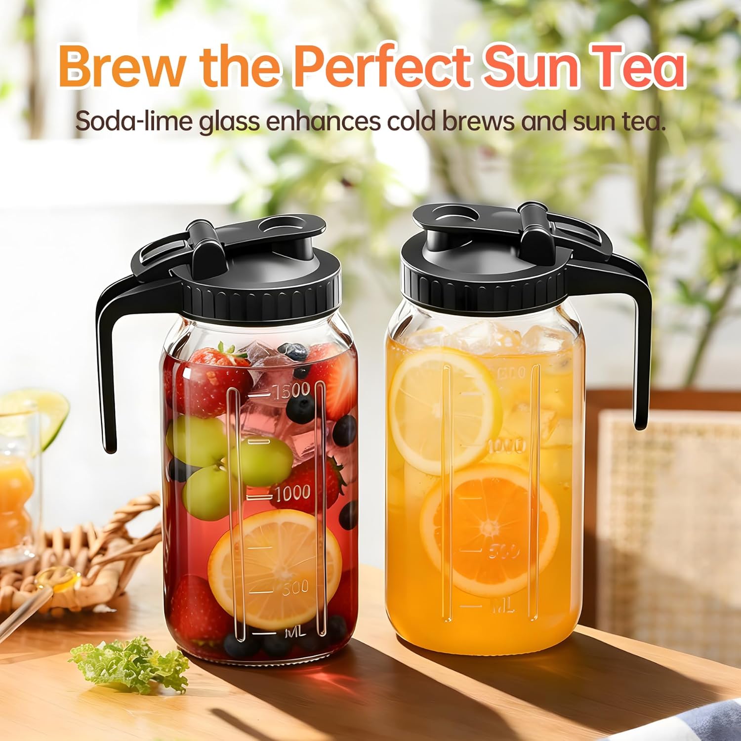 Thumbnail 5 de 64oz Glass Pitcher with Lid & Spout (2 Quart Mason Jars) – Airtight & Leakproof Breastmilk Pitcher