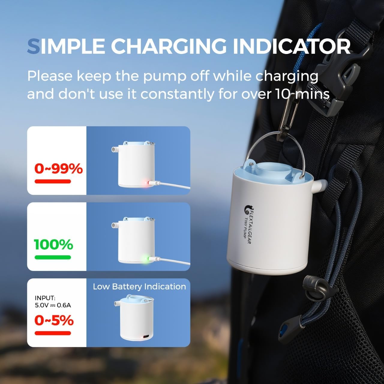 Thumbnail 4 de FLEXTAILGEAR Portable Air Pump for Inflatables (2.82 oz) – Rechargeable Electric Tiny Pump for Camping Gear