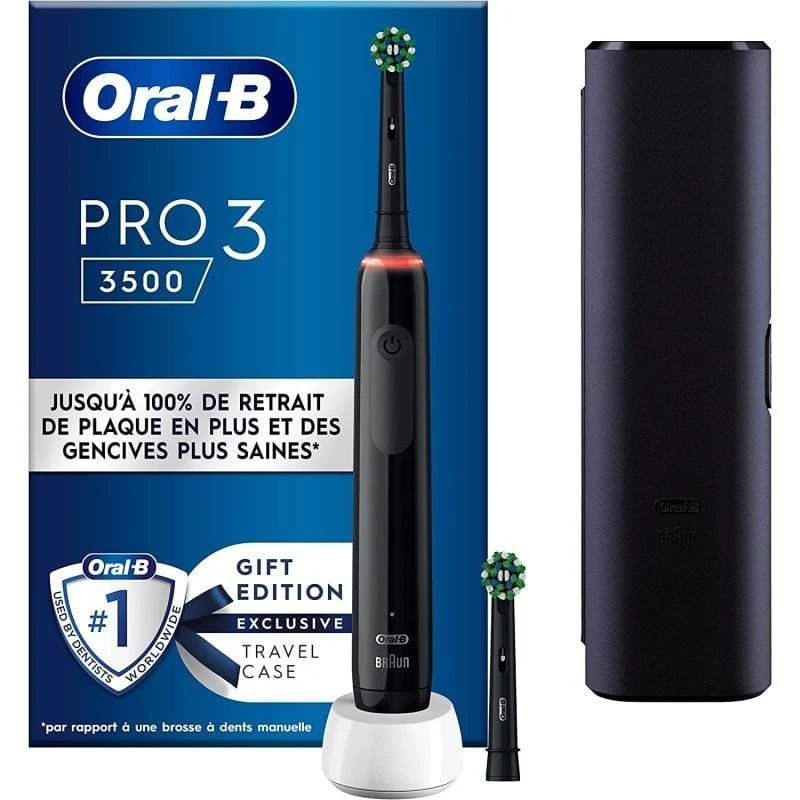 Detalle de Oral-B Pro 3 3500: cepillo de dientes eléctrico negro con estuche