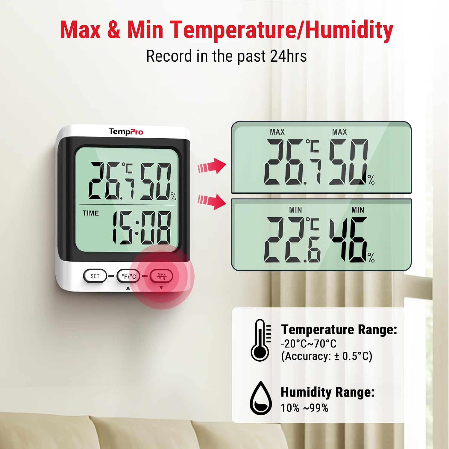 Thumbnail 4 de ThermoPro TP152 hygrometer 24‑hour display