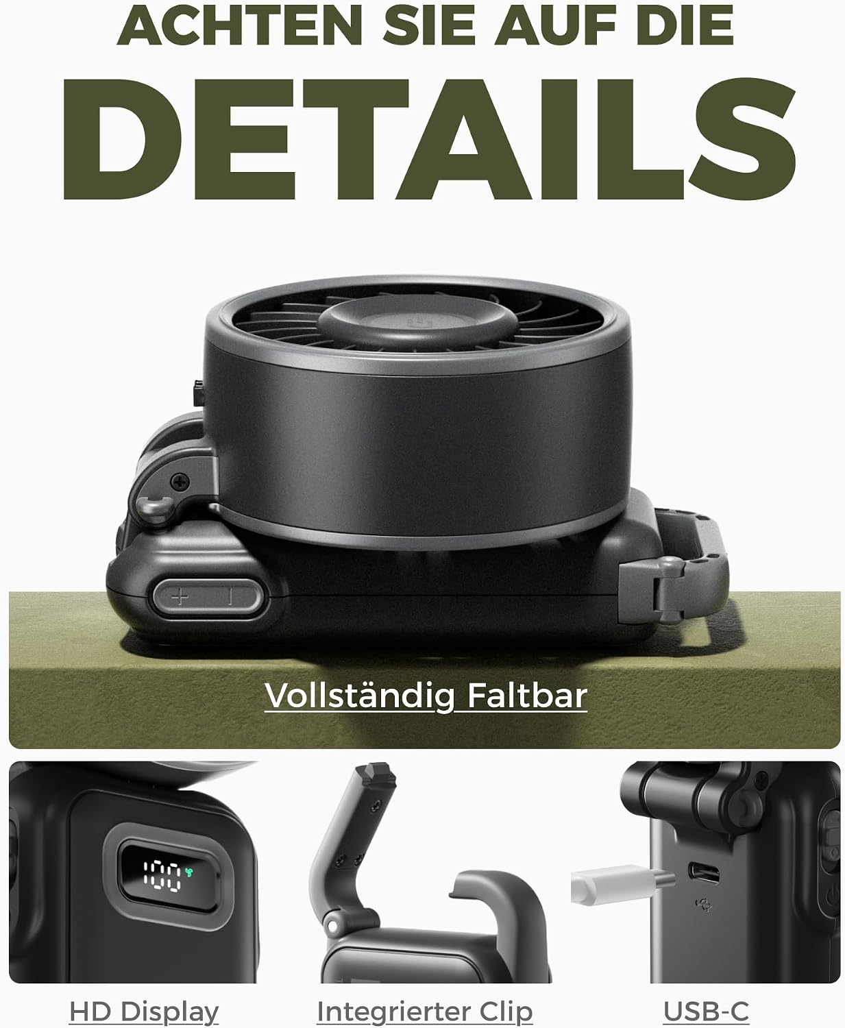 Detalle 2 de Diveblues Akku-Handventilator mit 188 g Mini-Lüfter