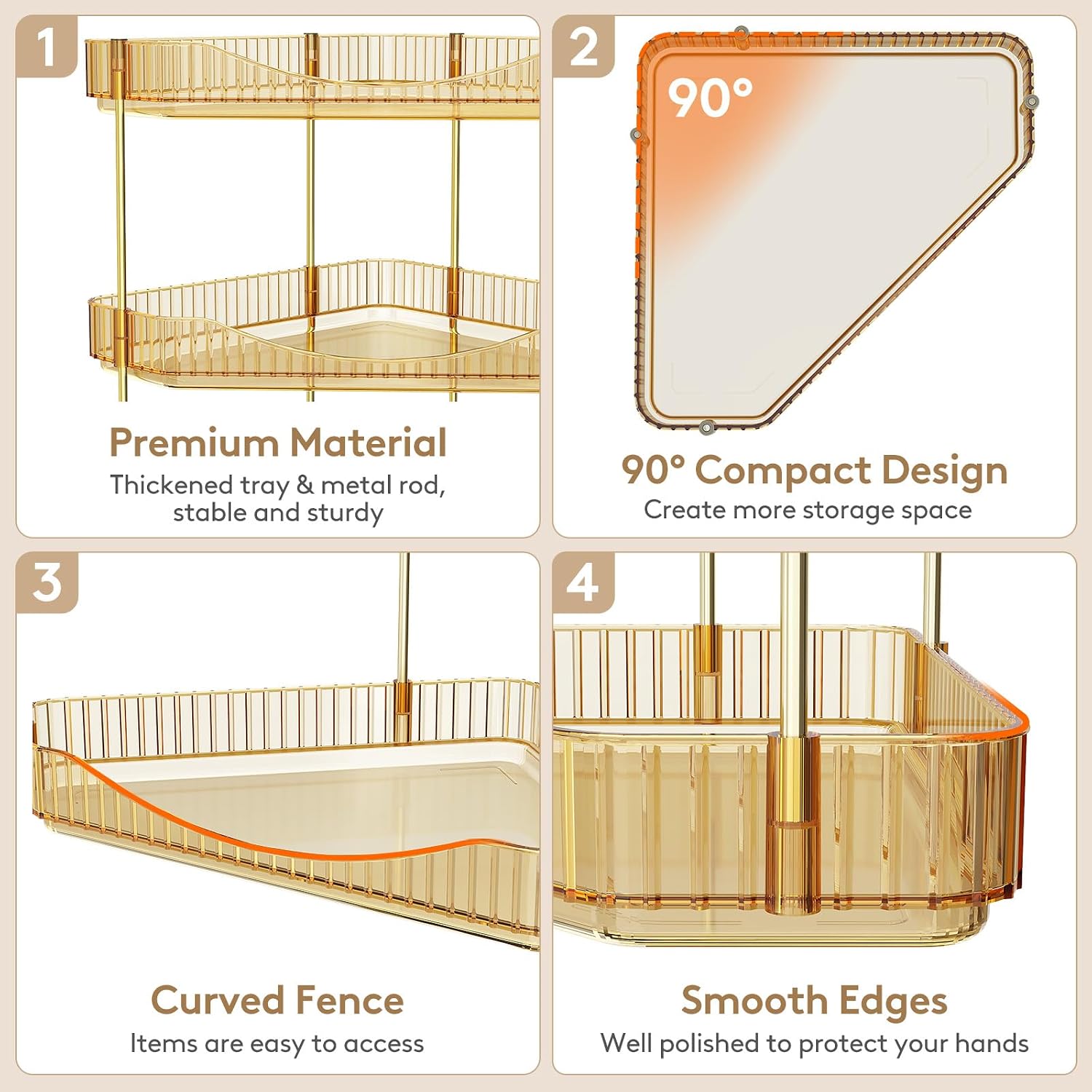 Detalle de Lifewit 24022 2-Tier Corner Organiser, Gold Plastic Shelf