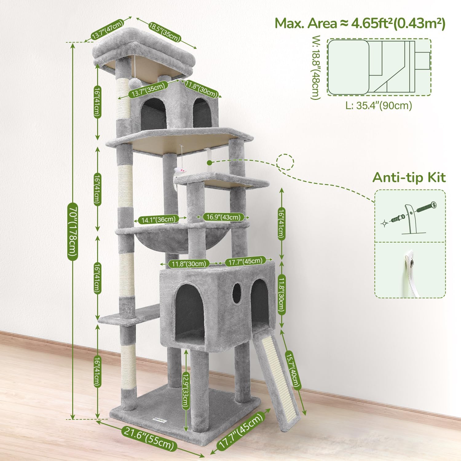 Thumbnail 5 de Globlazer F70 Pro 70-inch Cat Tree 🐱