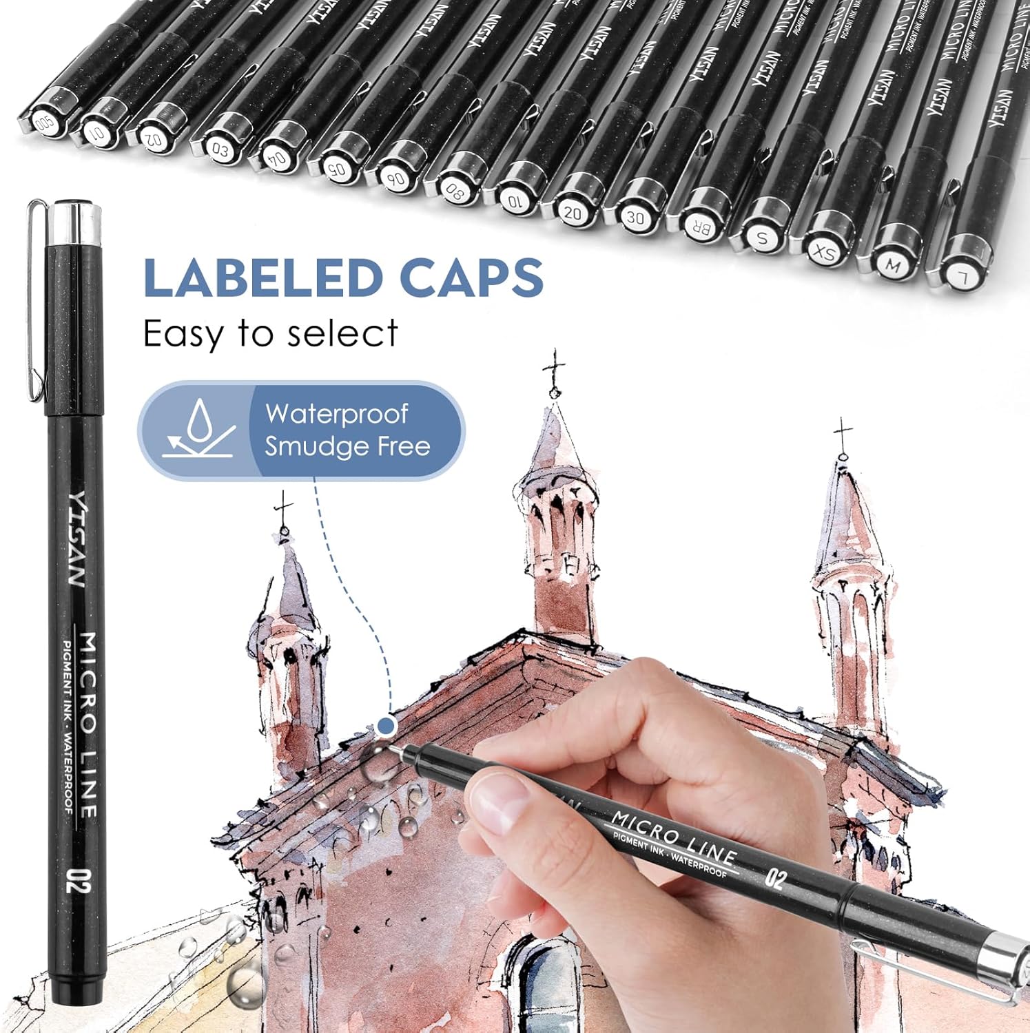 Thumbnail 2 de YISAN Fineliner 16er Set – Schwarze Zeichenstifte mit feinen bis breiten Linien (0,2–3,0 mm), Manga, Kalligraphie und technisches Zeichnen