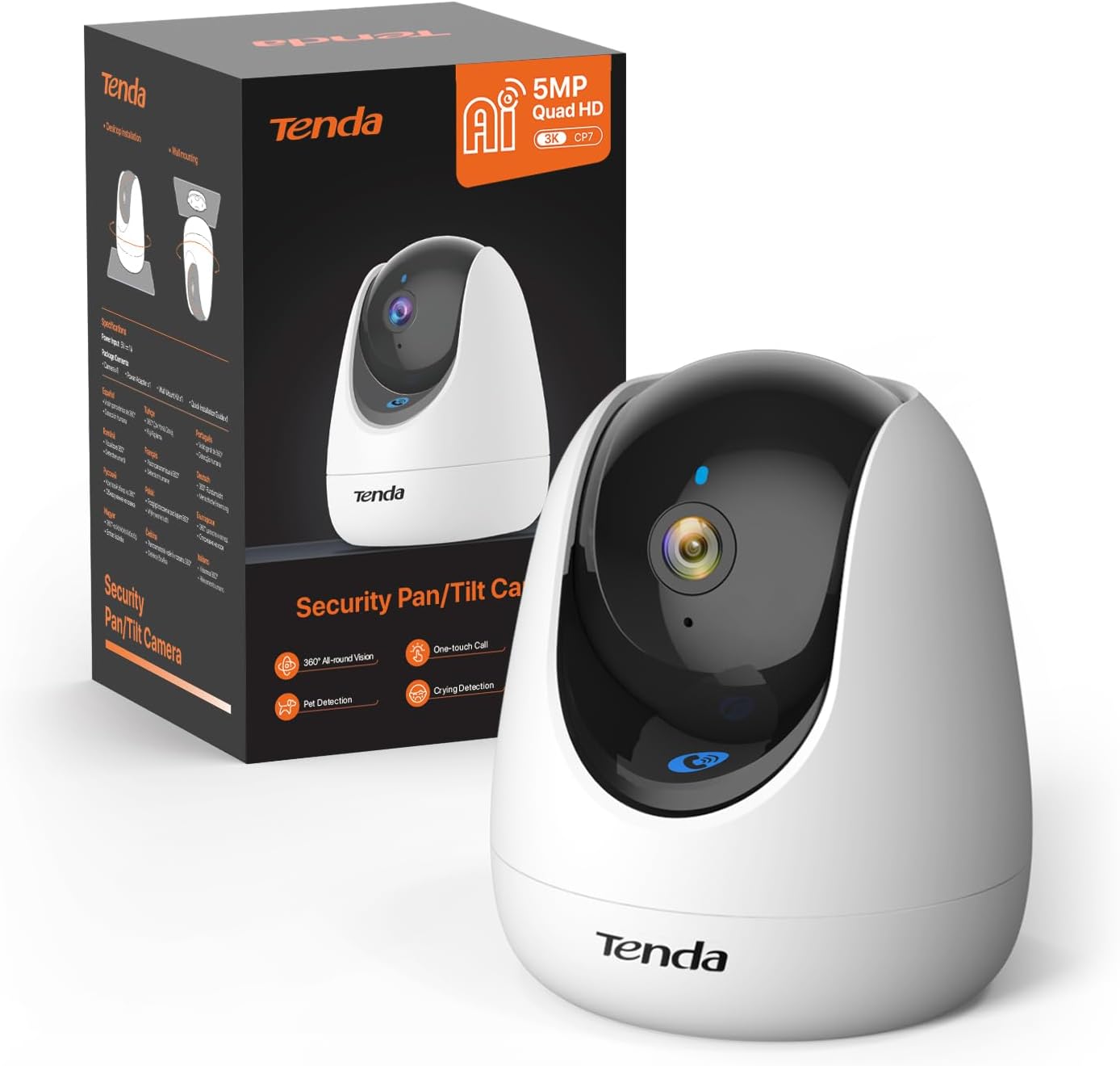 Thumbnail 1 de Tenda CP7V2.0 Telecamera WiFi Interna 360° PTZ, 5MP, Audio Bidirezionale e Rilevamento AI
