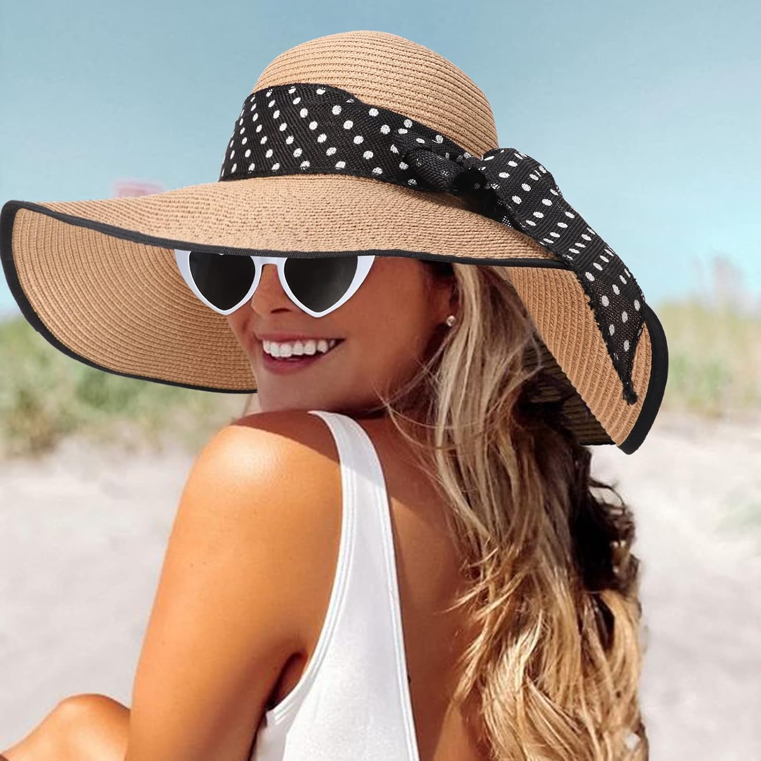 Detalle 2 de DRESHOW Femme Capeline Chapeau de Paille Large Bord