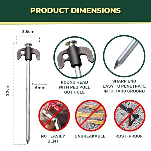 Detalle 2 de Green Haven 20 Pack Heavy Duty Tent Pegs – Galvanised Steel Ground Stakes