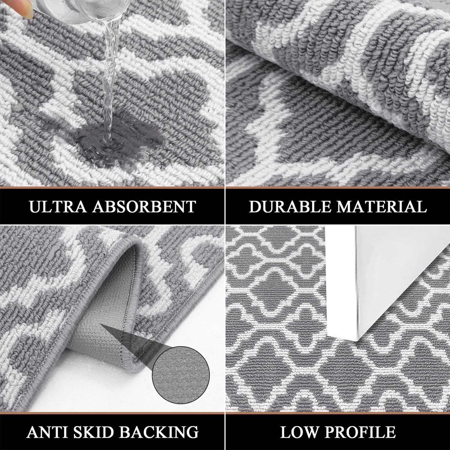 Detalle de SHACOS Grey Hallway Runner Rug (50x150cm) with Non-Slip TPR Backing