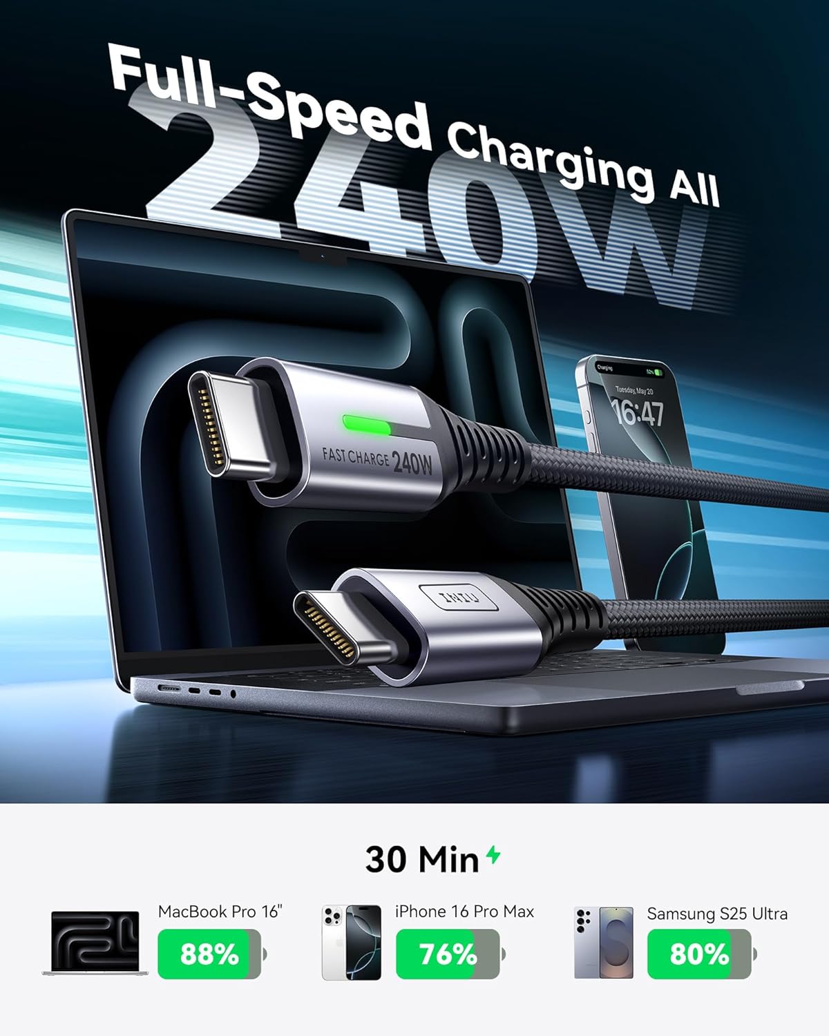 Detalle 2 de INIU USB-C to USB-C 240W Cable ⚡