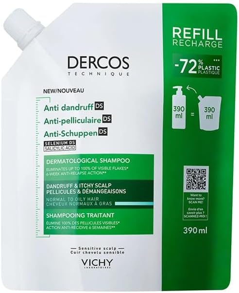 Detalle de Vichy Dercos Eco-Ricarica Shampoo Anti-Forfora DS per Capelli da Normali a Grassi (390 ml)