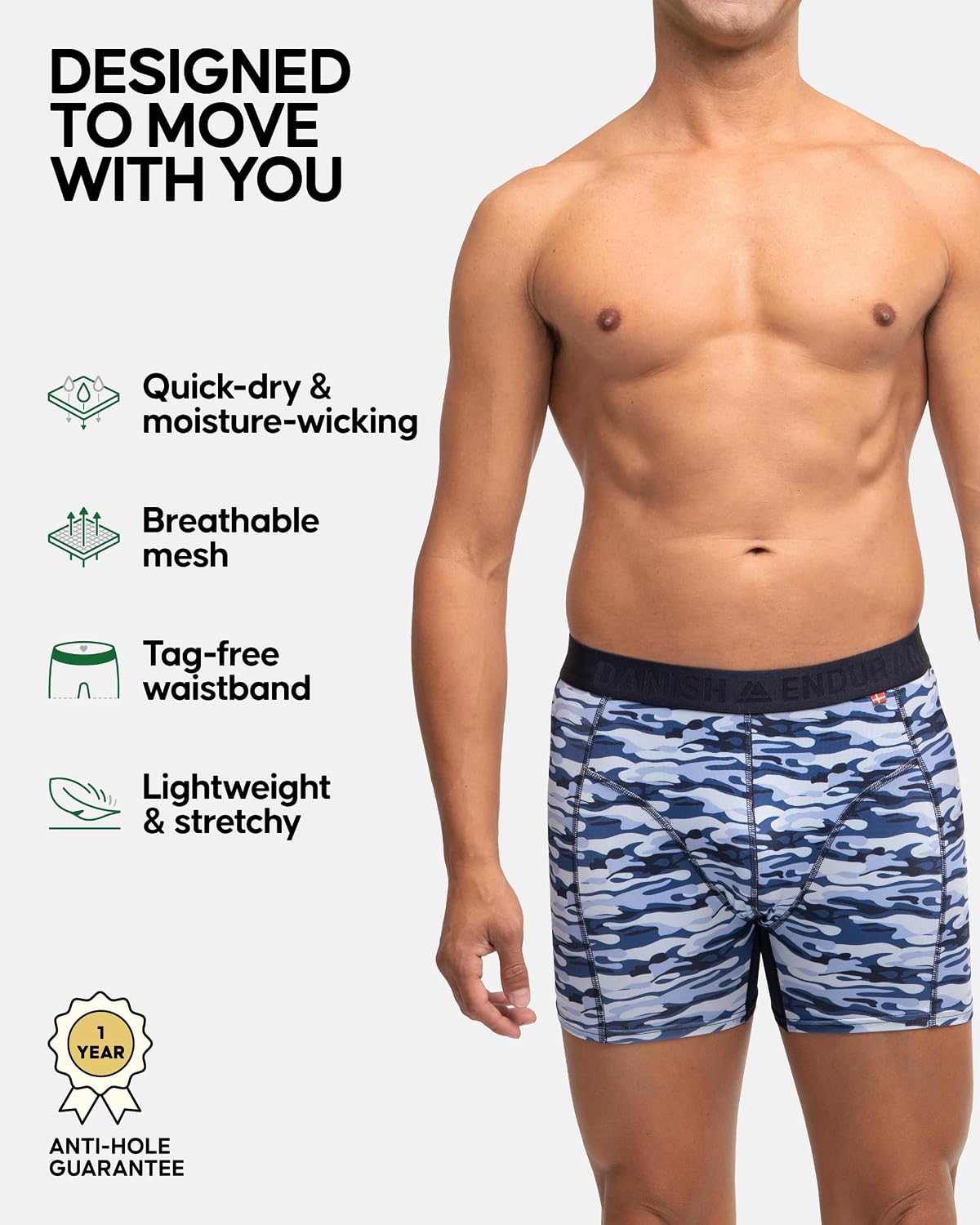 Thumbnail 2 de DANISH ENDURANCE Running Boxers Men – Anti-Chafe, Moisture-Wicking, 3 Pack (Regular or Long Leg)