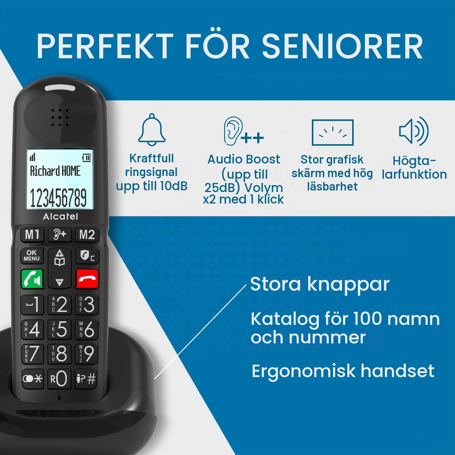 Detalle de Alcatel XL685 Duo trådlös fast telefon med stora tangenter och samtalsblockering