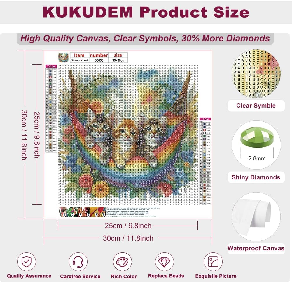 Detalle 2 de KUKUDEM Cat Diamond Painting Kit, 12x12-inch