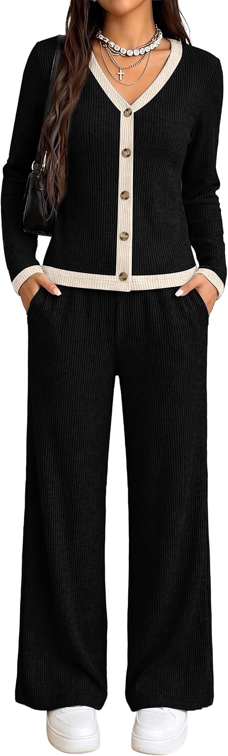 Detalle de WIHOLL Women's Loungewear Set in Ribbed Knit