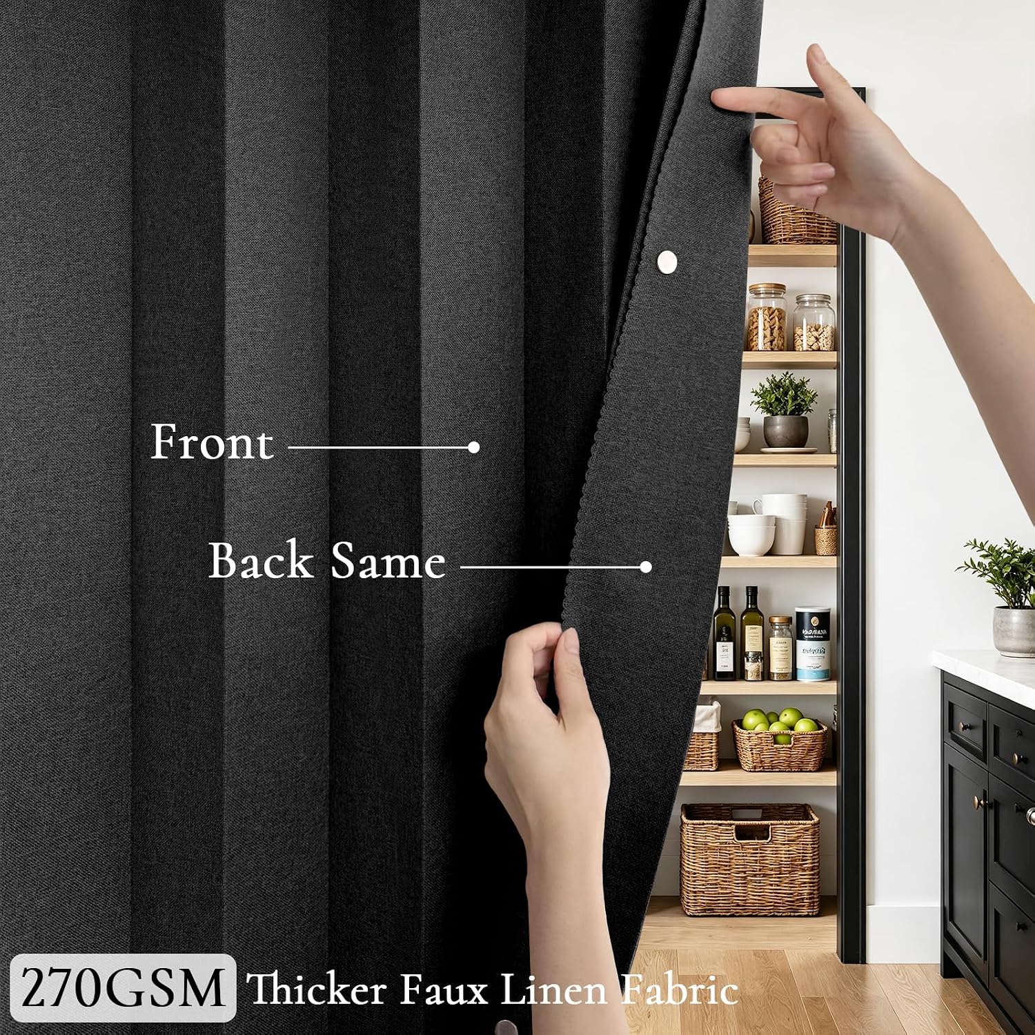 Thumbnail 4 de HMYI 100% Blackout Accordion Style Door Curtain for Doorways (W45 x L80) in Black