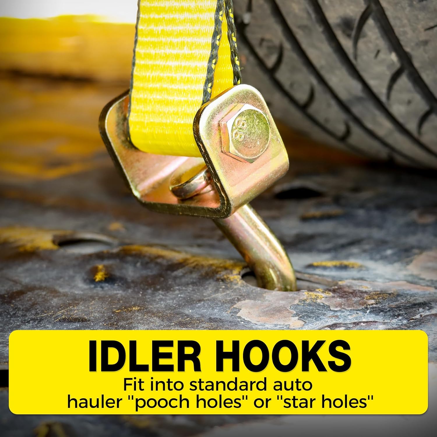 Thumbnail 4 de Autofonder Car Hauler Straps Heavy Duty 10,000 lbs – 3-Point Tire Tie Down Straps for Trailers (Over The Wheel with Rubber Cleats)