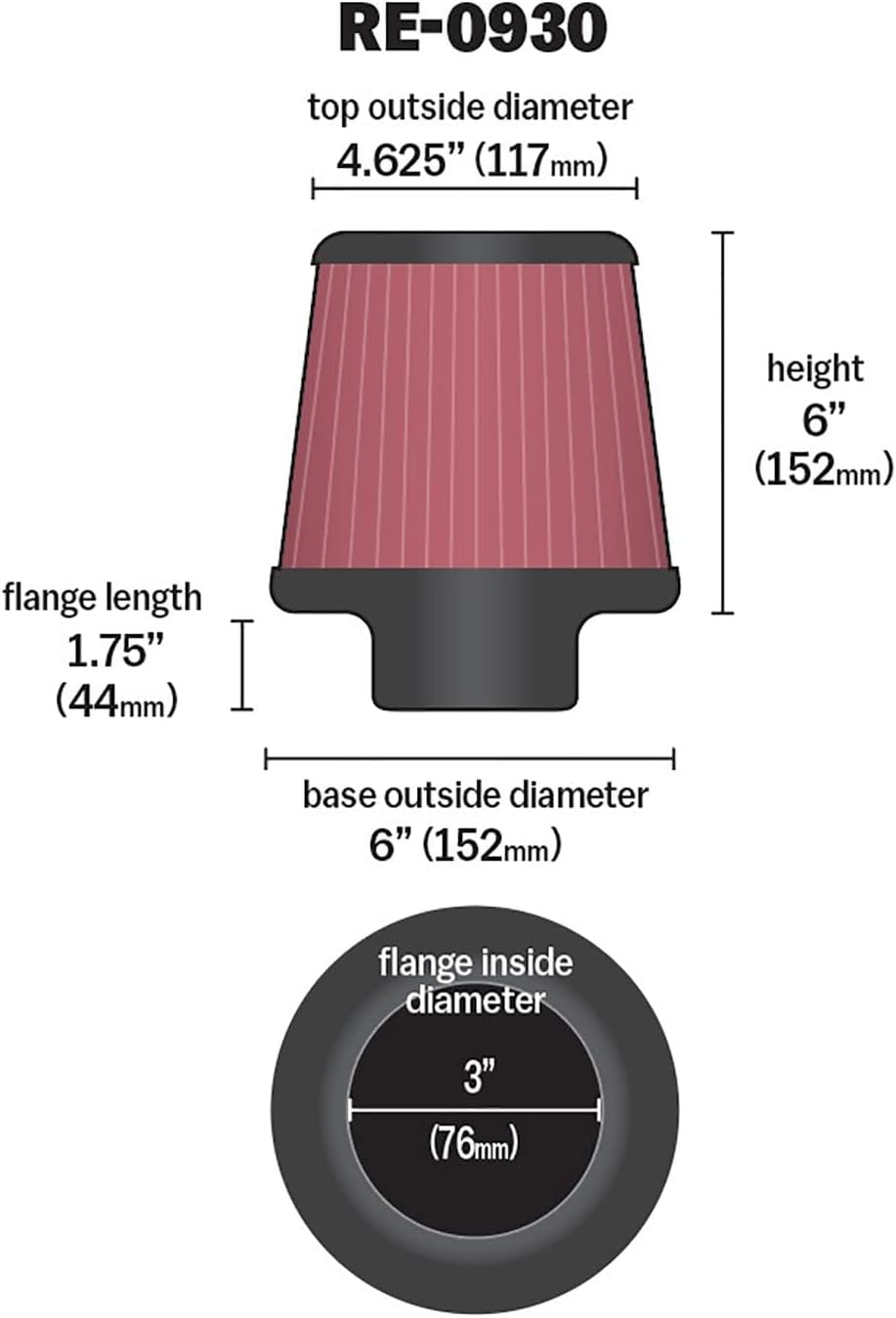 Thumbnail 1 de K&N Universal Clamp-On Air Intake Filter RE-0930 – High Performance, Premium and Washable