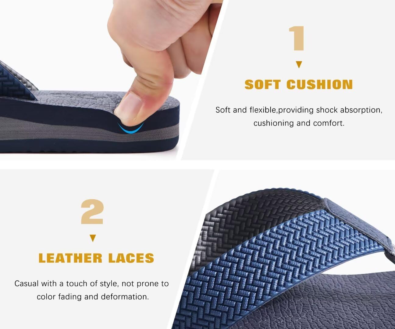 Detalle de KuaiLu Leather Arch Support Flip Flops for Men